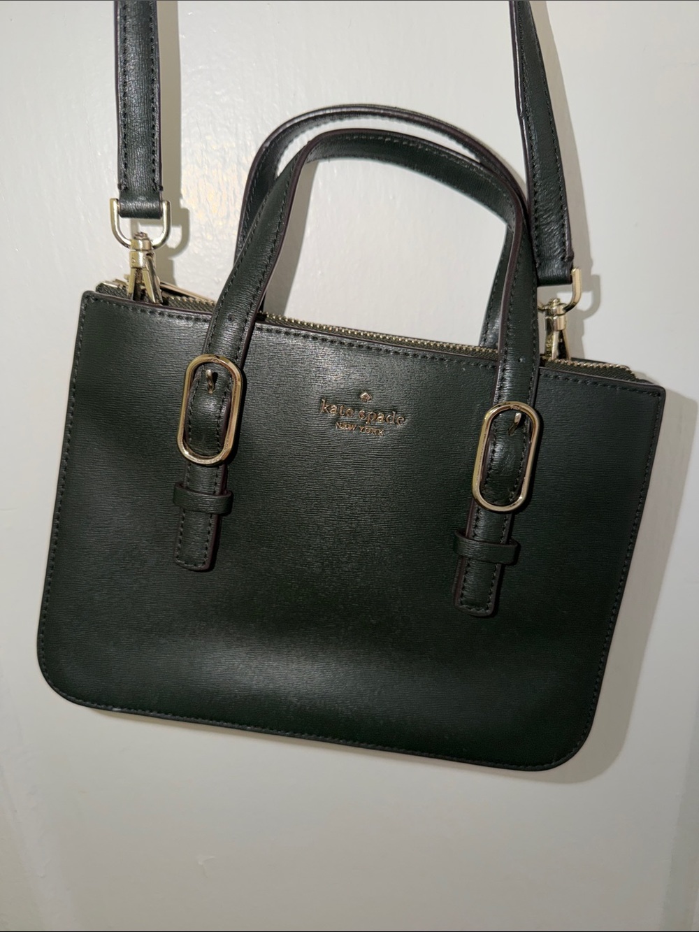 kate spade Dark Green Leather Top-Handle Satchel with Gold Hardware
